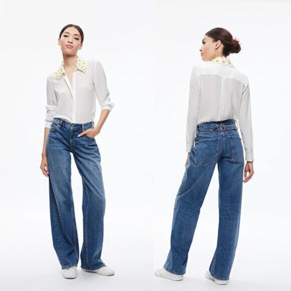 NWT Alice + Olivia Willa Silk Daisy Embellished Blouse Ecru Multi Size: Medium - Picture 10 of 11